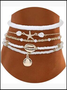 Boho Shell Ankle Bracelet Set Adjustable Beachy Foot Jewelry Summer Accessory